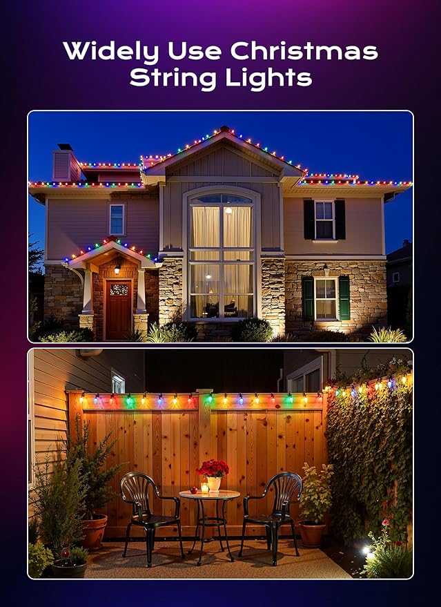 C9 Christmas Lights Outdoor, 82 FT 100 LED Connectable C9 String Lights with 8 Modes and Timer Extendable Xmas Tree Patio Roofline Garden Yard Holiday Party Indoor Outdoor Decoration, Multicolor