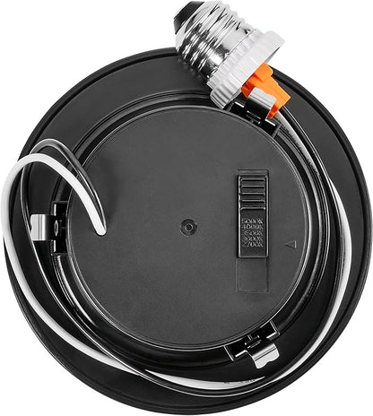 Maxxima 4 in. 5 CCT Retrofit Recessed LED Downlight, 800 Lumens, with E-26 Quick Connect, Color Selectable 2700K-5000K (2700K/3000K/3500K/4000K/5000K), Dimmable, Black Trim
