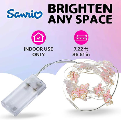 Silver Buffalo Sanrio Hello Kitty and Friends My Melody 20ct Decorative String Lights, 7 Feet Long, Battery Powered (2 AA Batteries Included), Cool White LED, Indoor Use Only