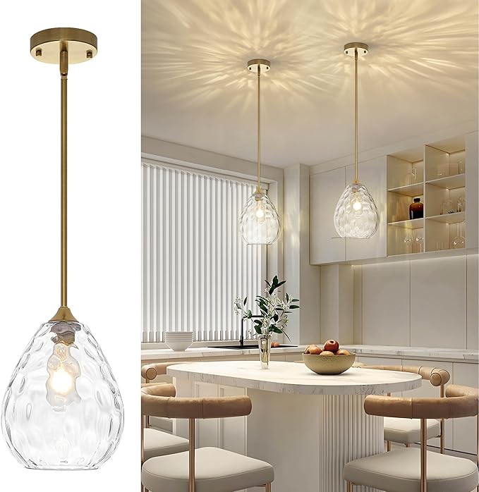 7.8" Island Lights for Kitchen， Glass Pendant Light for Kitchen Island, Gold Hand-Blown Pendant Lights Fixtures with Adjustable Height, Ideal for Kitchen Island, Dining Room, Bedroom, Entryway