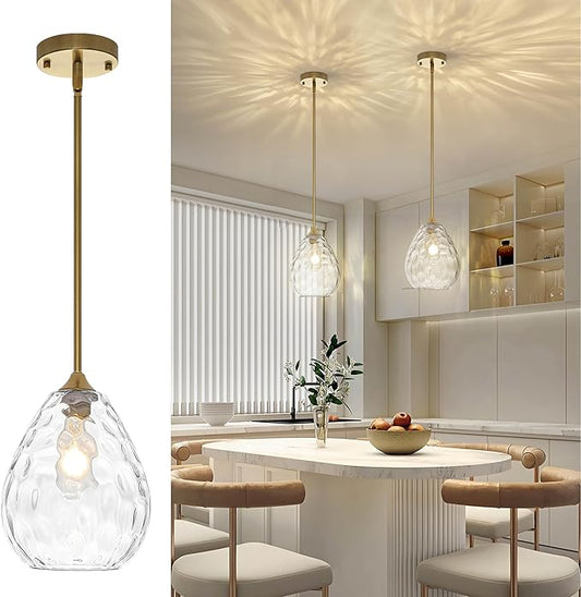7.8" Island Lights for Kitchen， Glass Pendant Light for Kitchen Island, Gold Hand-Blown Pendant Lights Fixtures with Adjustable Height, Ideal for Kitchen Island, Dining Room, Bedroom, Entryway