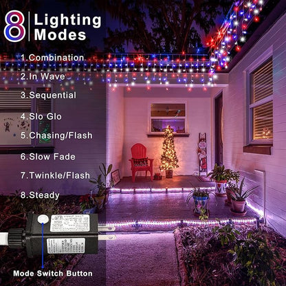 Christmas Lights Outdoor - 33ft 400LED Icicle Lights for Outside, Clear Wire Connectable Twinkle Light for House Party Holiday Patio Yard Decorations