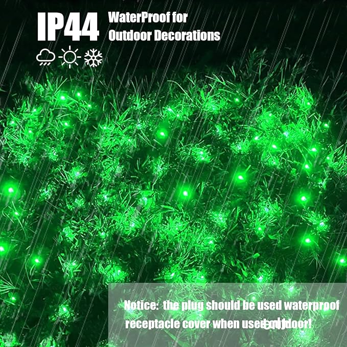 Neoclassy 120Led Christmas Net Lights Outdoor 5ft x 6ft Connectable, 8 Modes Waterproof Black Wire 29V Plug in Mesh Net Christmas Lights for Garden, Yard, Bushes, Trunk, Xmas Tree Decor (Green)