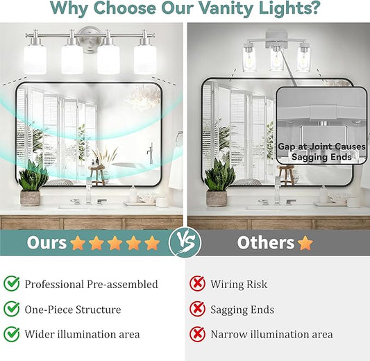 4-Light Bathroom Vanity Light, Brushed Nickel Vanity Light Fixture with White Frosted Glass Shades, Modern Anti-Rust Wall Sconce Over Mirror, Bathroom, Hallway (Bulbs Not Included, E26 Base)