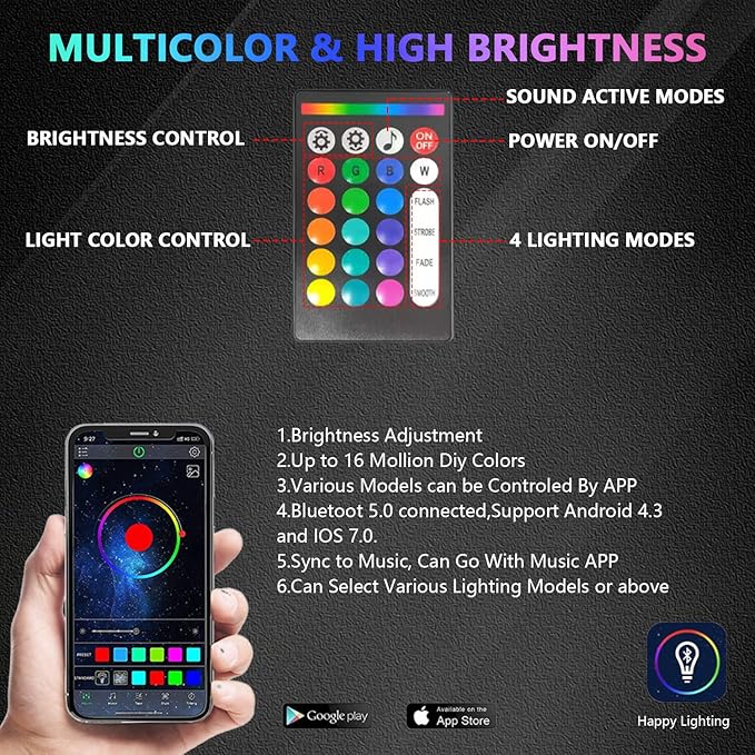 RGB LED Rock Lights for Trucks, 8 Pods Rock Lights with App/Remote Control/Music Mode, Multilcolor Neon Underglow Wheel Well Light for ATV Pickup Off Road RZR UTV Golf Car Trailer Boat