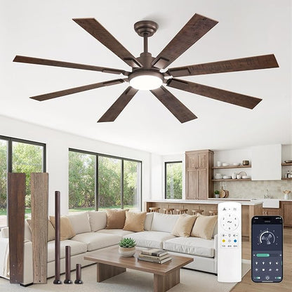 65 Inch Ceiling Fans with Lights and Remote&APP Control, Bronze Smart Ceiling Fan with 3000-6000K Dimmable, 6 Speeds Quiet Reversible Motor, Indoor/Outdoor Ceiling Fan for Living Room Bedroom