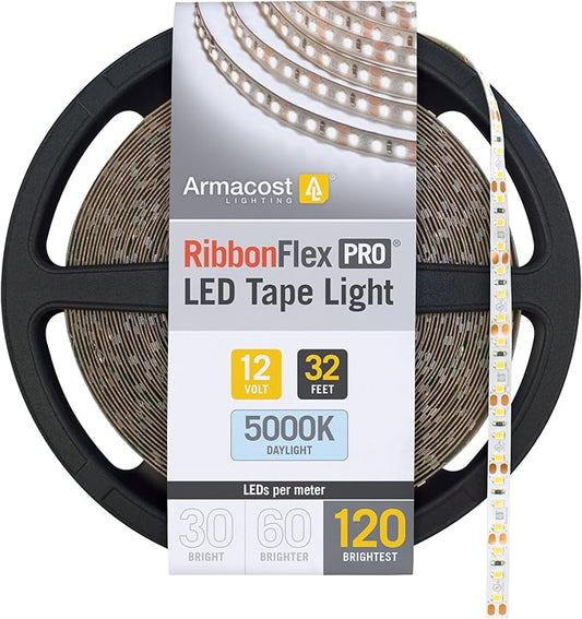 Armacost Lighting RibbonFlex Pro 12V White LED Strip Lights 120 LED/m, 5000K, 32.8 ft 163250