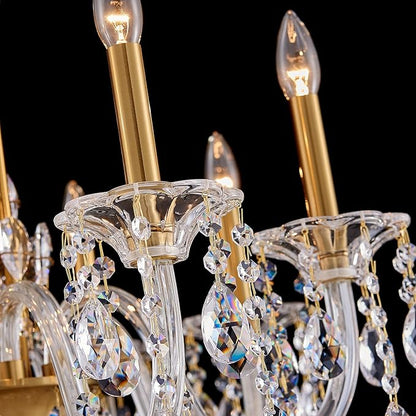 8-Light Crystal Candle Chandelier, Brass Gold Chandelier for Dining Room, Entryway & Living Room, Adjustable Height, E12 Base
