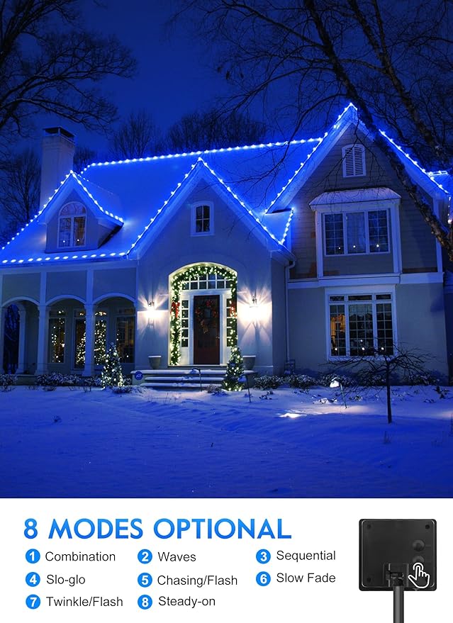 Brightown Solar Christmas Lights Outdoor Waterproof, 2 Pack Total 78FT 200 LED Solar Rope Lights with 8 Modes, Christmas Outdoor Decoration, Solar String Lights for Outside House Tree Halloween, Blue