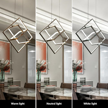 Modern LED Black Square Chandelier Geometric Chandeliers LED Dimmable Hanging Pendant Light Contemporary Creative DIY Height Adjustable Lighting for Entryway Dining Room 3000-6000k