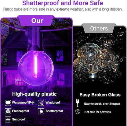 LAMPHOME LED Outdoor String Light, 26Feet Patio Lights with 12+1 Edison Shatterproof Bulbs(1Spare), UL Waterproof Outside Lights connectable Dimmable for Backyard Porch Decor,Purple