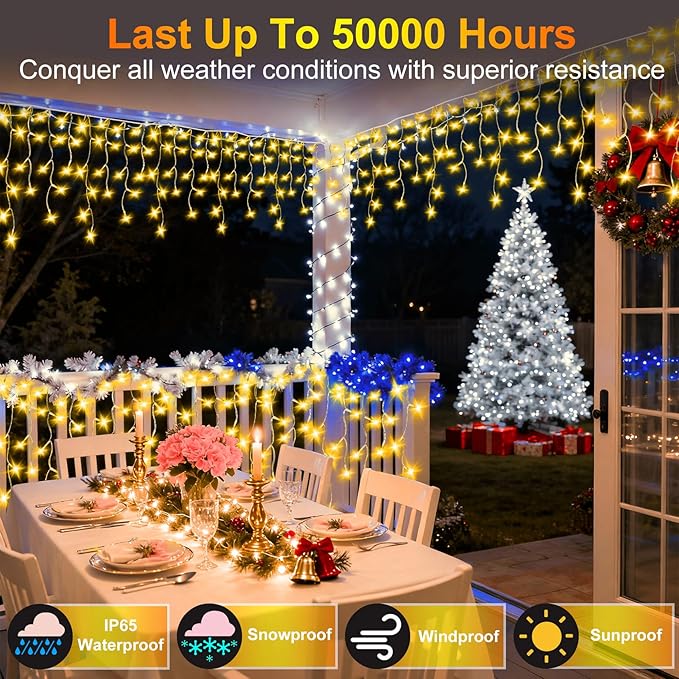 1620LED 164ft Christmas Lights, 360Drops 12 Modes Warm White Christmas String Lights Outdoor Dimmable, Waterproof Christmas Decoration Fairy Lights with Timer for Indoor Eaves Party Patio Window Fence