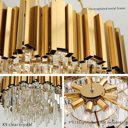 Modern Crystal Lighting 9 Lights Gold Chandelier Light Fixture Dining Room Chandeliers Living Room Bedroom Foyer Hallway Contemporary Chandelier with Light W22in
