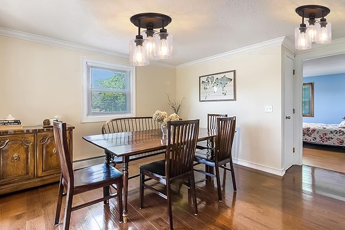 Semi Flush Mount Ceiling Light with Seeded Glass Shades for Kitchen Hallway and Dining Room, 3-Lights Rustic Ceiling Light Fixtures in Oil Rubbed Bronze.