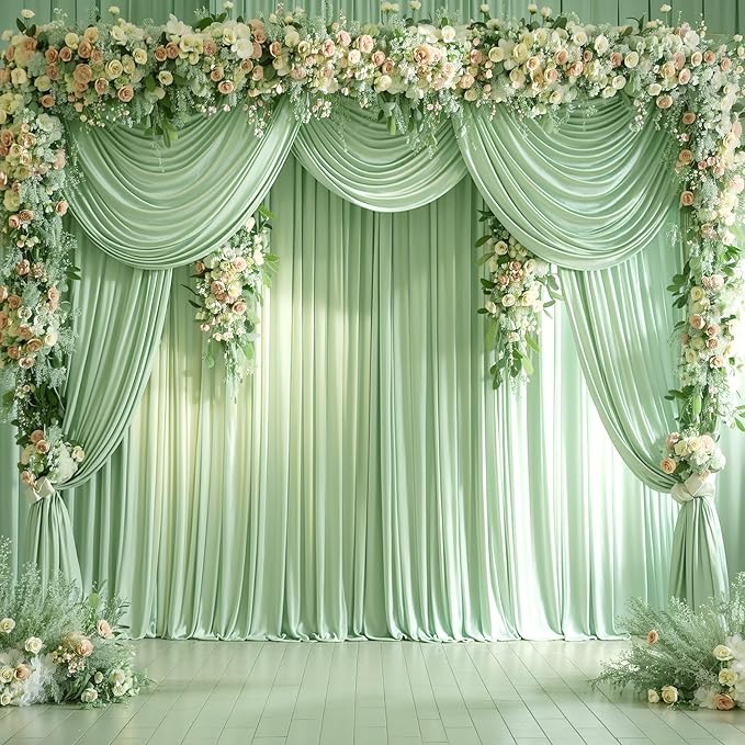 10x12 Sage Green Backdrop Curtains for Wedding Party Wrinkle Free Backdrops Curtain Drapes Fabric Decorations Photo Back Drop Cloth for Baby Shower Photography Stage Reception 5ft x 12ft,2 Panels