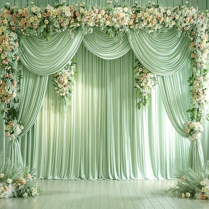 10x12 Sage Green Backdrop Curtains for Wedding Party Wrinkle Free Backdrops Curtain Drapes Fabric Decorations Photo Back Drop Cloth for Baby Shower Photography Stage Reception 5ft x 12ft,2 Panels
