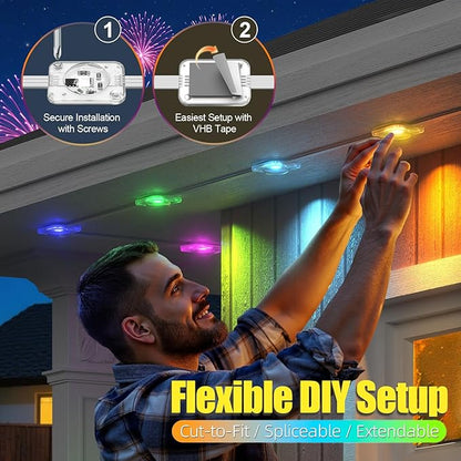 Permanent Outdoor Lights, 200ft RGB+IC Smart LED Eaves Lights, IP67 Waterproof Permanent Outdoor Lighting with App/Remote for Daily, Christmas, Halloween,Valentine's Day, Holiday, Party Outdoor Decor