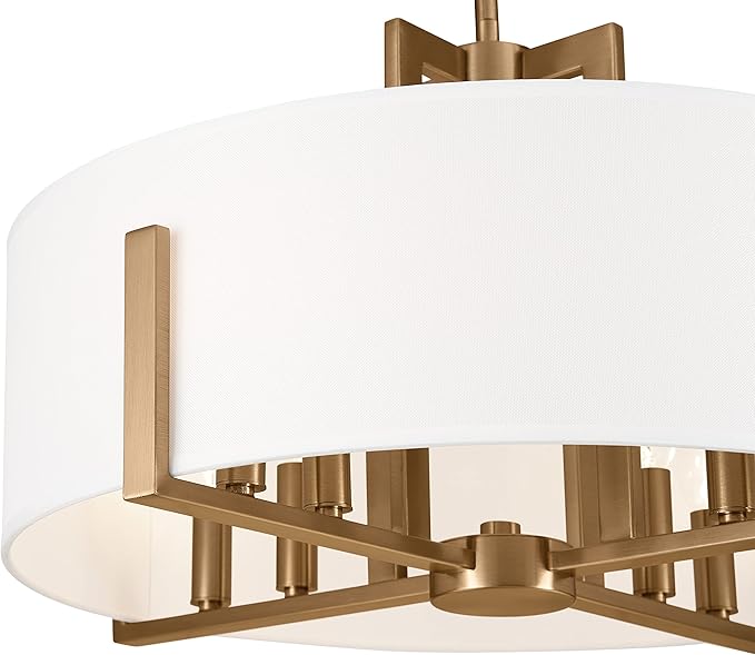 Kichler Malen Convertible Semi-Flush Mount 8-Light 20" Ceiling Light Fixture with White Fabric Shade in Champagne Bronze for Dining Room, Living Room, or Bedroom, 52592CPZ