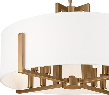 Kichler Malen Convertible Semi-Flush Mount 8-Light 20" Ceiling Light Fixture with White Fabric Shade in Champagne Bronze for Dining Room, Living Room, or Bedroom, 52592CPZ