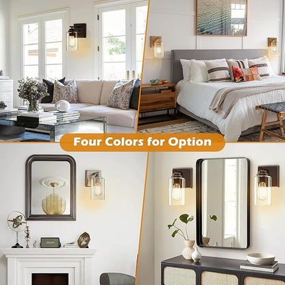 Pia Ricco Wall Sconces Set of 2, Bedside Wall Lamp with Switch for Bedroom, Modern Bathroom Light Fixture with Clear Glass Shade, Brushed Nickel Sconces Wall Lights for Living Room, Hallway, Kitchen