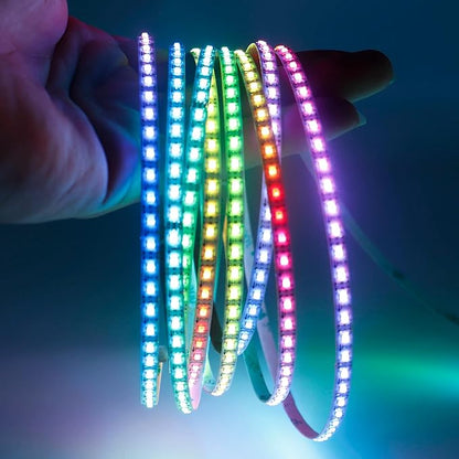 160LEDs/m 16.4FT WS2812B WS2812 LED Strip,SMD 2020 DC5V 5mm Width Individually Addressable Dream Color Flexible Smart Light Tape for Bedroom,Kitchen,Stage,TV Backlight(No Adapter or Controller)