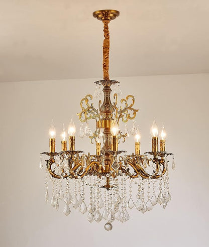 8 Light Classic Traditional Candle-Style Crystal Chandeliers for Dining Room Living Room Bedroom entryway Antique Gold Finish