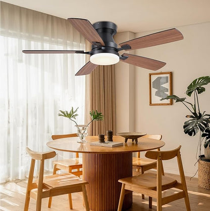 Ceiling Fans with Lights, 48 Inch Ceiling Fan with Light And Remote/APP,Low Profile Ceiling Fan with Light,DC Reversible,6 Speed Noiseless LED Ceiling Fan,Brown Small Ceiling Fan for Bedroom