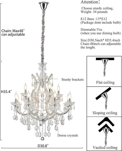Luxurious Crystal Chandeliers Lighting for Living Room, 13-Light Modern Transparent K9 Crystal Chandeier Light Fixtures for Kitchen Island, Dinning Room, Entryway Foyer (13 Lights 2-Tier)