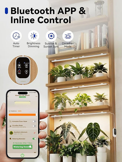 GLOWRIUM Smart Grow Lights for Indoor Plants with APP, Full Spectrum Grow Lights for Seed Starting, G6 Plant Light Strip with auto Timer, 3 Angle dimming Levels for Plant Shelf, 6-Pack (Silver, 48W)