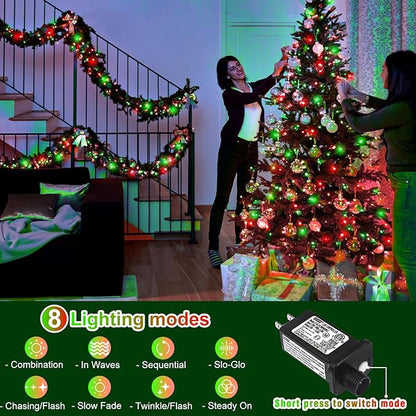 165FT 500 LED Outdoor String Lights, Plug in Christmas Lights Indoor Waterproof, 8 Modes Twinkle Fairy Lights for Outside Xmas Tree Patio Garden Holiday Decorations, Red and Green