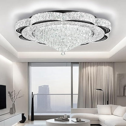 Modern Empire Crystal Chandelier Black 40inches Crystal Raindrop Ceiling Light for Living Room Bedroom LED Infinity Dimmable 3000-6000K