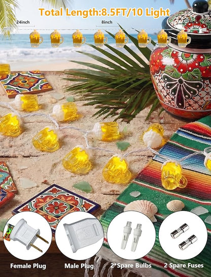 Beer Mug Outdoor String Lights, Hawaiian Decor Lights, 8.5Ft LED Tropical Beach Camping String Lights Plug in with 10 3D Beer Cup Bulbs, Summer Decor for Tent Holiday Party Garden Cinco de Mayo