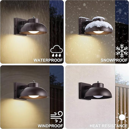 LED Outdoor Wall Lights, 2 Pack Dusk to Dawn LED Porch Light 12W Integrated 3000K Farmhouse Barn Lights Outdoor Metal Brown Hardwired for Porches, Garages, Patios, Sheds, Driveways, Walkways