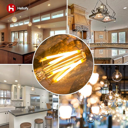 helloify A19 LED Filament Bulbs, 60W Equivalent, Edison Vintage Dimmable Energy Efficient Lamp for Pendant Wall Light Fixtures Office Bedroom Bathroom, E26 Base, 2700K Warm White Light, 6PCS