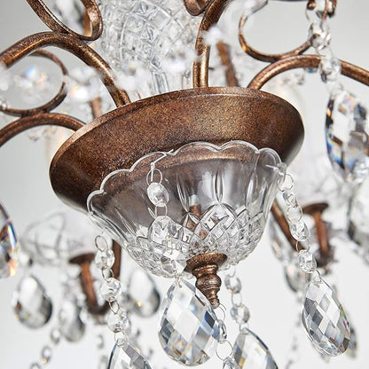 Saint Mossi 6-Light Crystal Chandelier - Farmhouse Rustic Pendant Light Fixture for Bedroom, Dining Room, Living Room - H23 x W24, Chain Adjustable