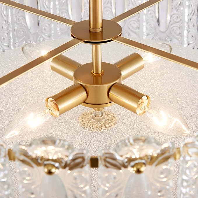AGV LIGHTING Flush Mount Chandelier Light Fixture, Modern Gold Chandelier, D20 x H10, E12 Base 4-Lights, Glass Shade & Brass Finish