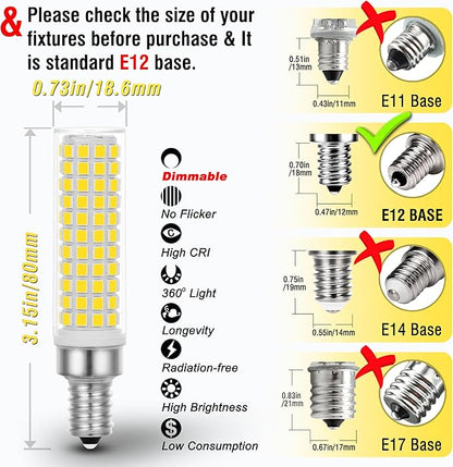 ALIDE E12 100W Dimmable Candelabra LED Light Bulbs Equivalent, Natural White 4000K,1000 Lumen C7 T6 Dimmable E12 10W LED Chandelier Bulbs for Ceiling Fan Pendant Salt Lamp,5 Pack