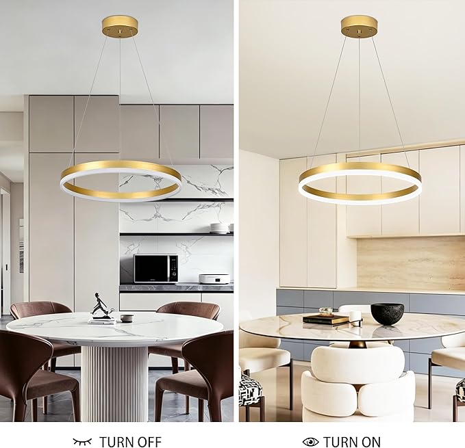 20" Modern Gold Led Chandelier Ring Dimmable LED Chandeliers with Remote Control for Kitchen Island Height Adjustable Chandelier Led Pendant Light for Living Room Dining Room Bedroom Foyer