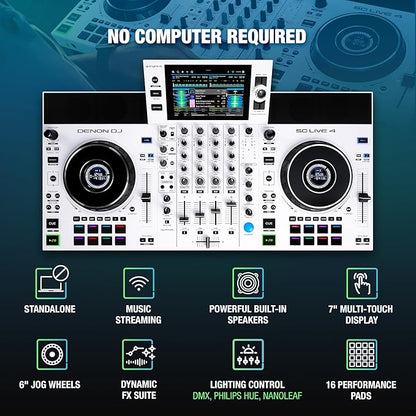 Denon DJ SC Live 4 WHITE DJ Controller and DMX Lighting Controller for Live Music, DJ sets, Events, Music production