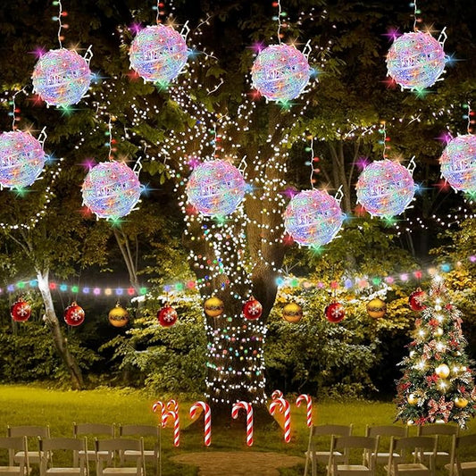Baung Christmas String Lights Outdoors,4 Pack 7.98" Sphere Ball Tree Garden Globe Lights for Home, Party, Christmas, Porch Patio,Wedding, Garden,Tree Decoration with Memory Function Plug