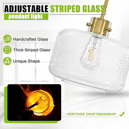 Glass Pendant Lights Kitchen Island, 9.84'' Brass Gold Pendant Lighting Fixtures, Modern Hanging Ceiling Light with Clear Hammered Glass Shade for Farmhouse Dining Room Bedroom Hallway(1 Pack)