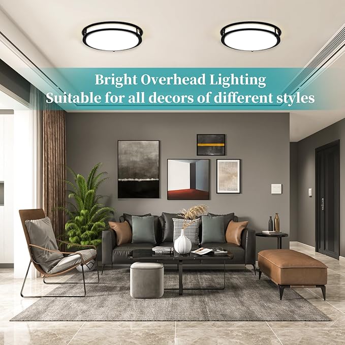 16Inch Flush Mount LED Ceiling Light Fixtures Black, 5CCT Adjustable 2700K 3000K 4000K 5000K 6500K, 4500LM Close to Ceiling Light for Kitchen, Hallway, Bathroom, Kitchen, Bedroom, 1 Pack