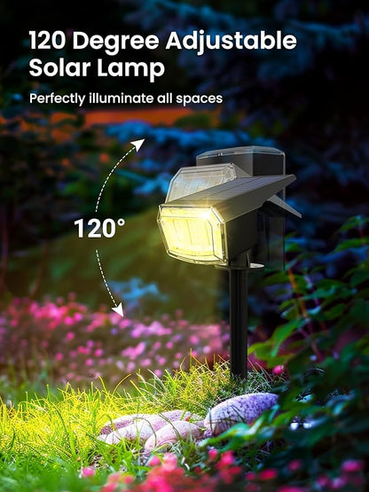 AUDERWIN Color Changing Solar Spot Lights Outdoor, 9 Lighting Modes Colored Solar Lights Outdoor RGB, Color Light Waterproof IP65, Landscape Spotlights for Halloween Christmas Decorations