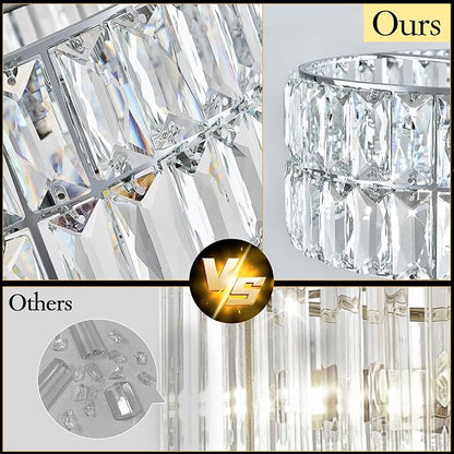 CATINER Modern Crystal Chandelier 18”Chrome Semi Flush Mount Ceiling Light Fixtures 6-Lights Drum Crystal Pendant Lighting for Dining Room Foyer Bedroom Living Room