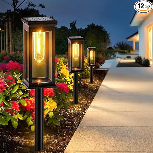 12 Pack Solar Pathway Lights Outdoor,IP65 Waterproof - Bright Solar Lights Outdoor,Auto On/Off Pathway Lights Solar Powered,Solar Path Lights for Walkway Driveway Garden
