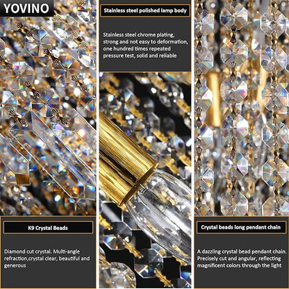 Large Spiral Crystal Beaded Strands Chandelier for High Ceiling, 9-Lights Luxury Gold Foyer Pendant Light, Modern Semi-Flush Mount Ceiling Light Fixture for Entryway Staircase, D21.7'' x H59''