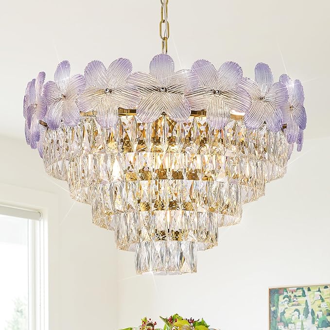 13-Light Modern Flower Elegant Chandeliers Purple 24" Luxury Chandelier Lighting Ceiling Pendant Light Fixture for Living Room Dining Room Kitchen Foyer