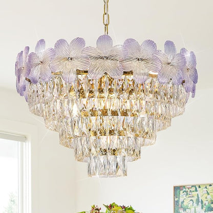 13-Light Modern Flower Elegant Chandeliers Purple 24" Luxury Chandelier Lighting Ceiling Pendant Light Fixture for Living Room Dining Room Kitchen Foyer