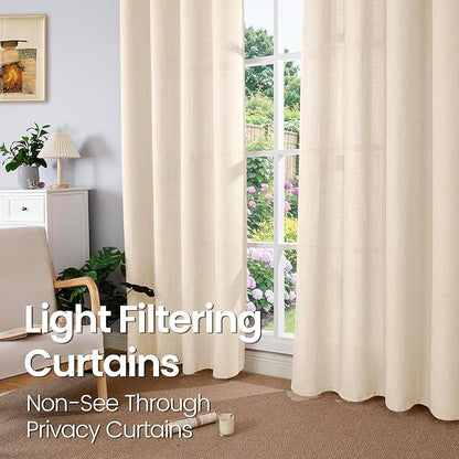 BGment Short Curtains for Bedroom,54 inch Length Faux Linen Curtains for Small Window Grommet Non-See Through Privacy Light Filtering Burlap Textured Kitchen Window,2 Panels,52 x 54 Inch,Light Beige
