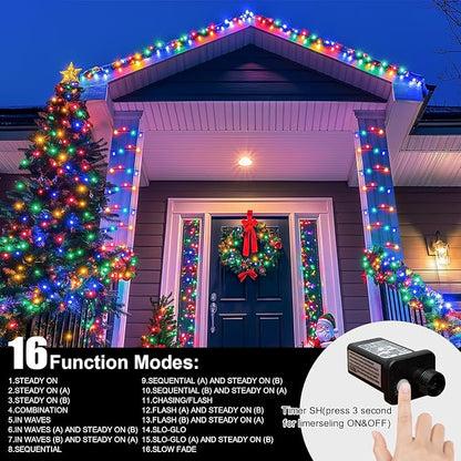 LAMPHOME 165ft Pastel Easter Lights String, Christmas Mini Light,500 LED with 16 Light Modes, Fairy Lights Plug in for Outdoor Xmas Trees Garland Wreath Holiday Decorations (7colors Multicolor)